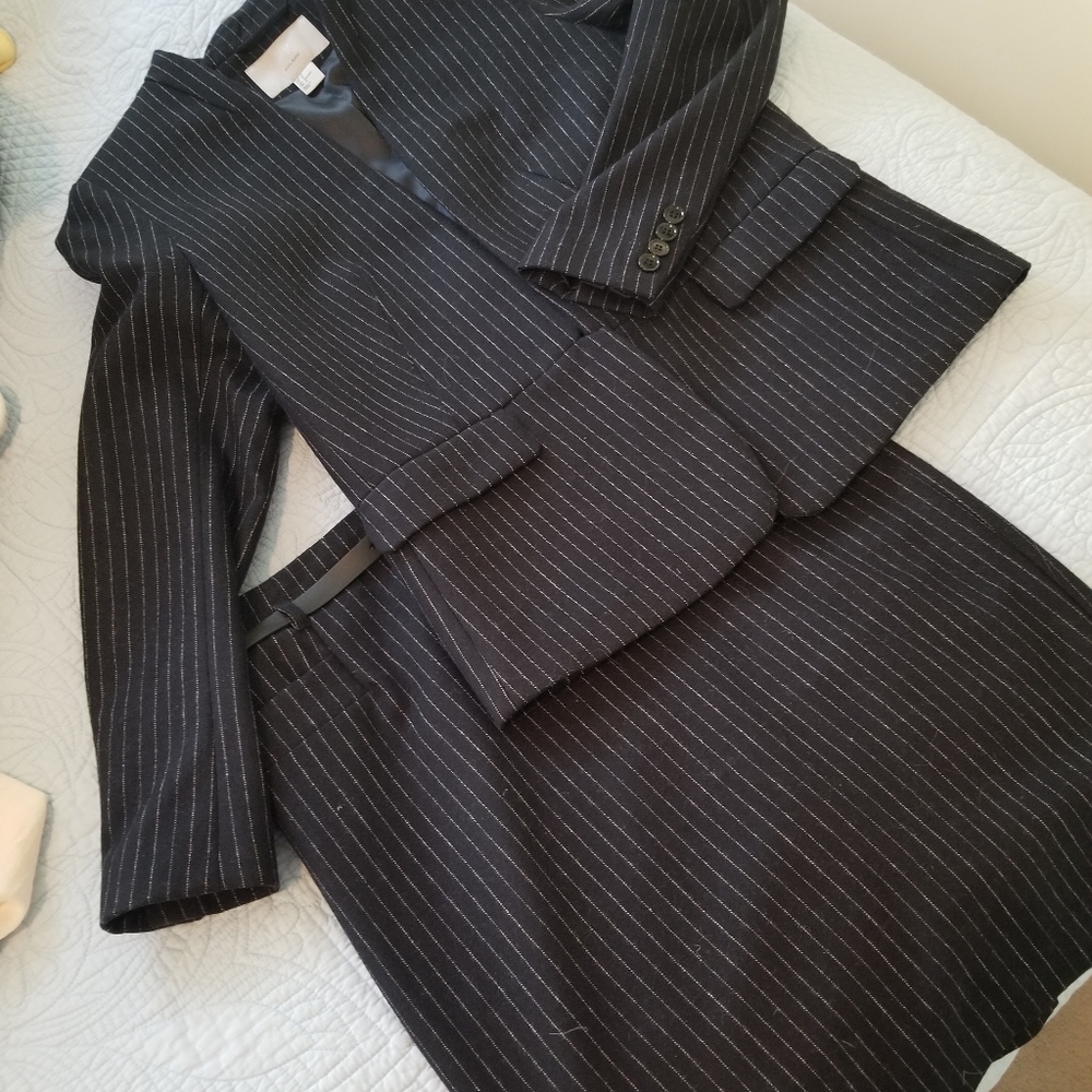 H&M wool blend suit, size 8, navy pinstripe